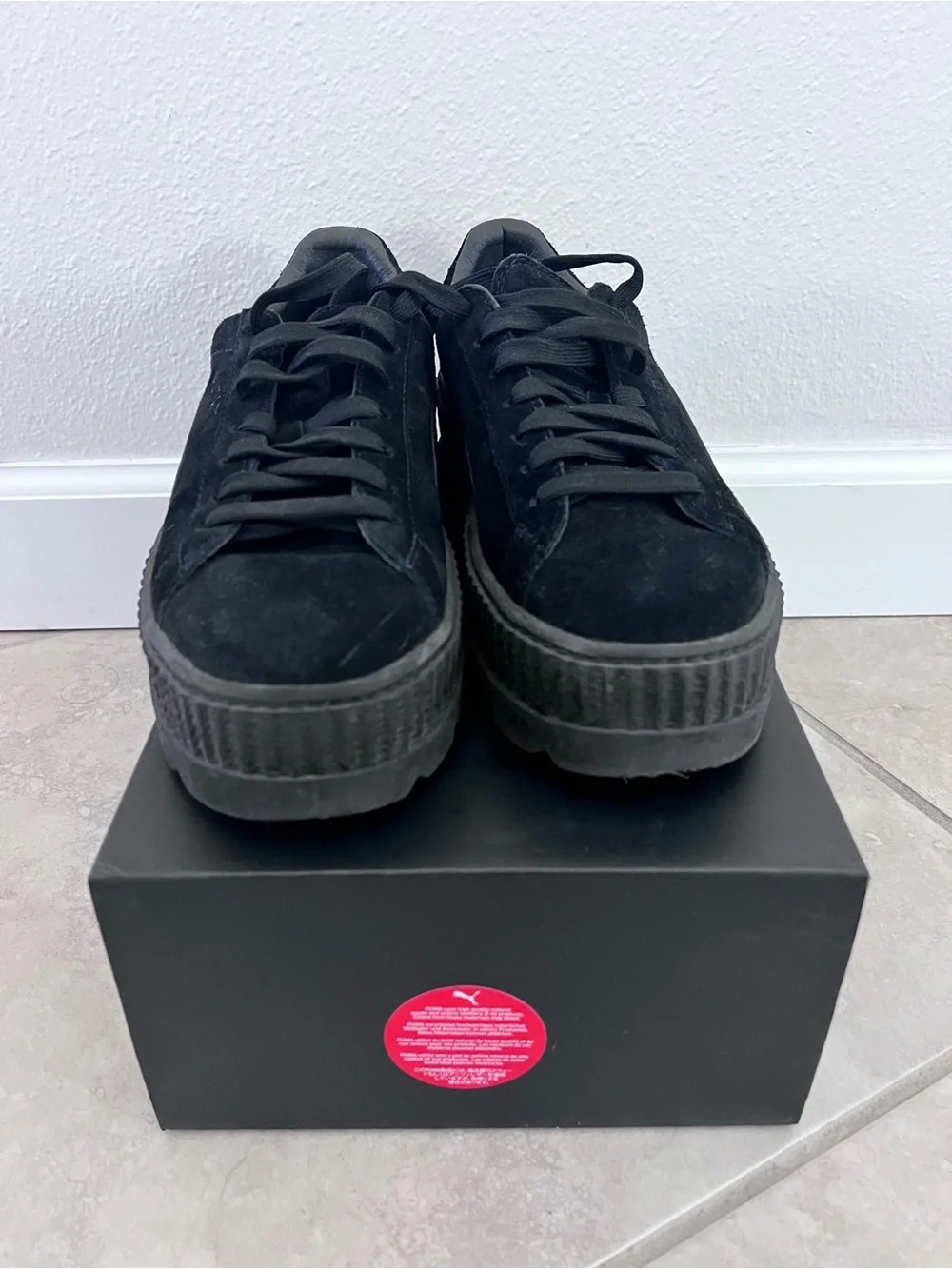 Puma Black Platform Cleated Suede Sneakers